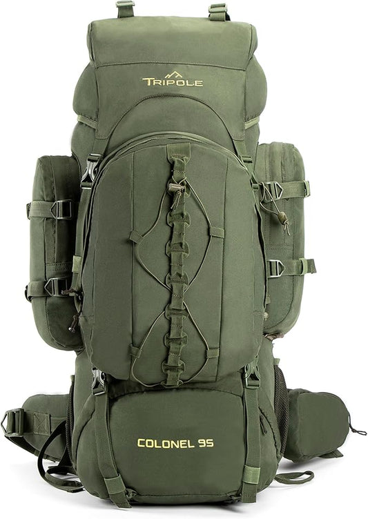 Tripole Colonel 95 Litres Internal Frame Rucksack + Detachable Day Pack, Rain Cover, Army Green