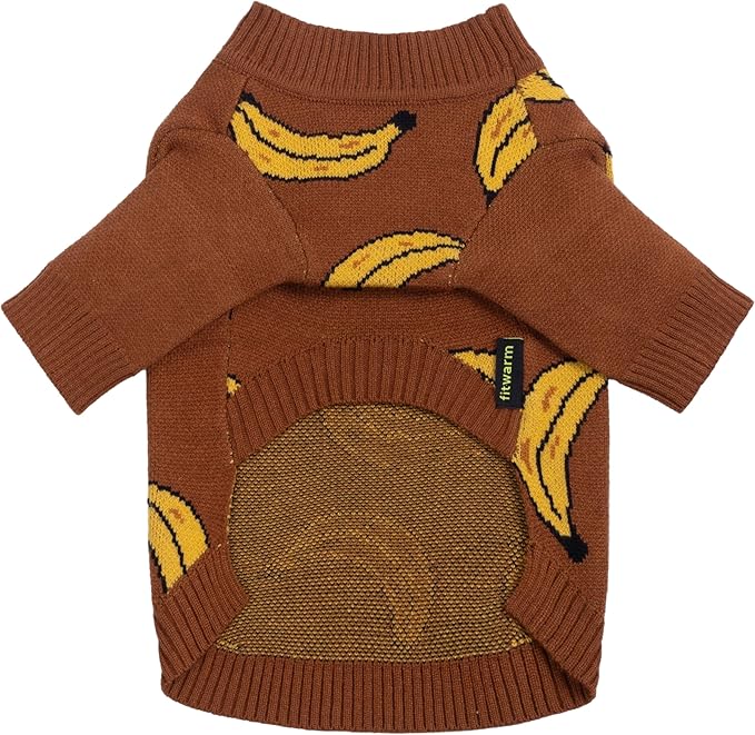 Fitwarm Banana Dog Sweater, Thermal Dog Winter Clothes for Small Dogs Boy Girl, Pet Outfit, Brown, Yellow, Large