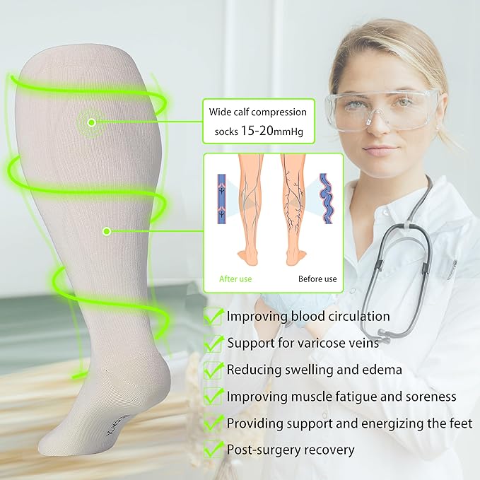 LEVSOX Wide Calf Compression Socks for Women&Men Plus Size 15-20mmHg Knee High Large Support Stockings for Circulation