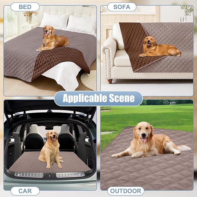 Smiry Waterproof Dog Bed Cover Pet Blanket, Soft Washable Dog Blanket for Furniture Bed Couch Sofa Reversible, Checkered (30"x70", Greyish Brown/Brown)