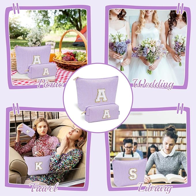 YOOLIFE Travel Makeup Bag Organizer - Small, Initial, Teen Girl Gift for Travel or Birthday