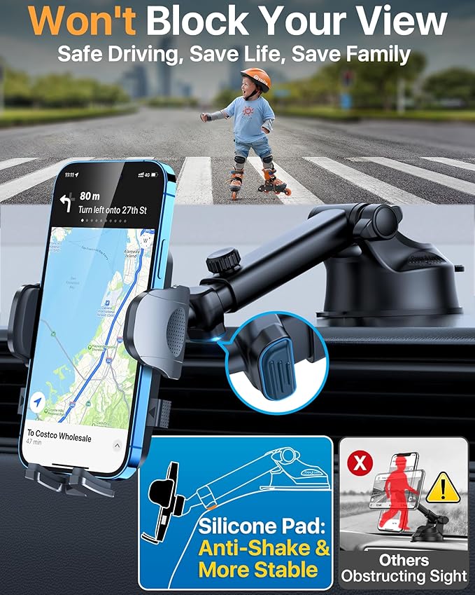 HTU 【98+LBS Strongest Suction & Military-Grade】 Ultimate Car Phone Mount【Patent & Safety Certs】 Cell Phone Holder Truck Stand for Dashboard Windshield Vent for iPhone 17 Pro Max 16 15 Samsung (Pink)