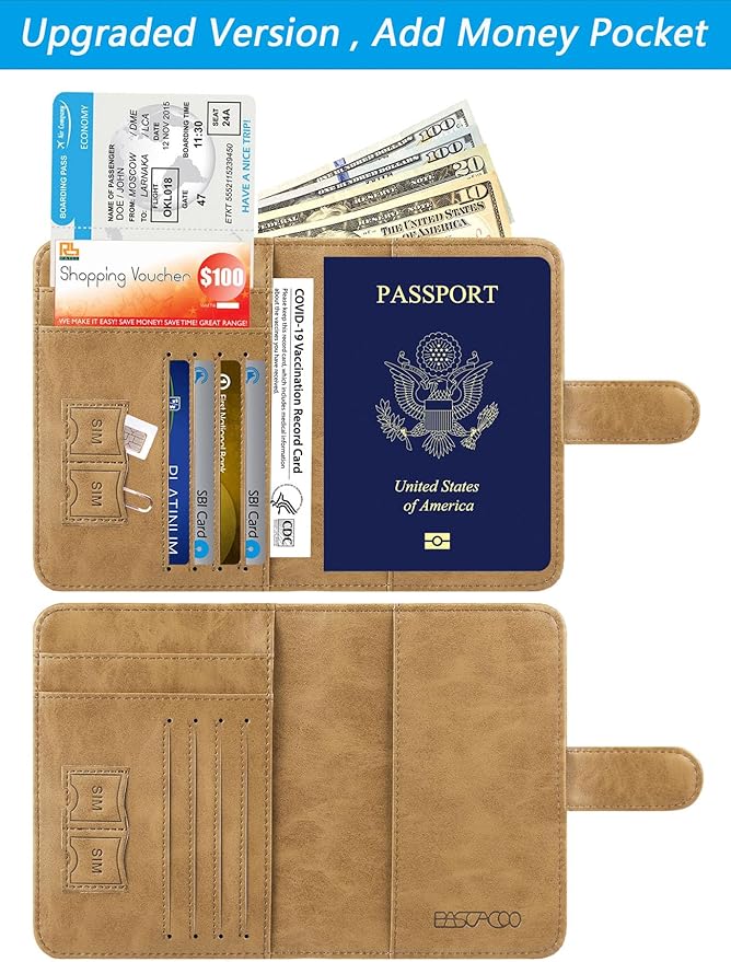 Passport Holder Cover Wallet RFID Blocking Leather Card Case Travel Accessories for Women Men (Brown)