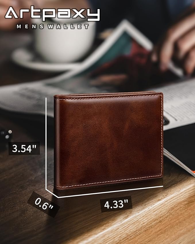 Artpaxy Mens Wallet Bifold Genuine Leather RFID Blocking Wallet for Men with 2 ID Windows 12 Card Holders 2 cash pockets 1 Gift Box