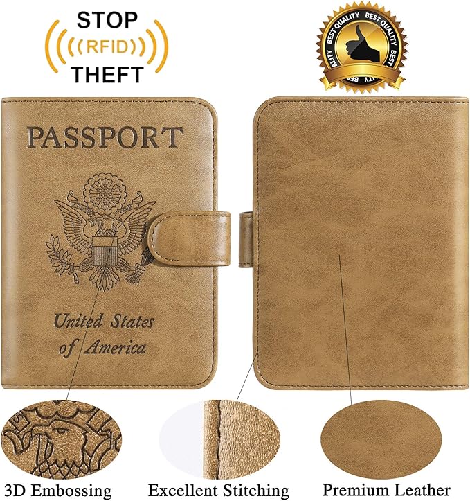 Passport Holder Cover Wallet RFID Blocking Leather Card Case Travel Accessories for Women Men (Brown)