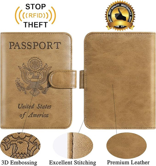 Passport Holder Cover Wallet RFID Blocking Leather Card Case Travel Accessories for Women Men (Brown)