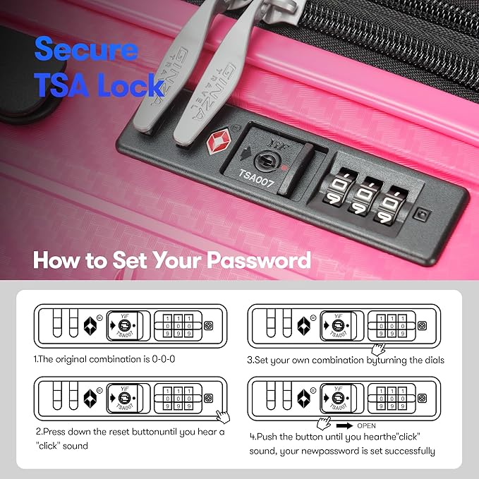 GinzaTravel 25 Inch Hardside Checked Luggage Large Lightweight Suitcase with Spinner Wheels TSA Lock, Checked-Medium 25-Inch, Dark Pink