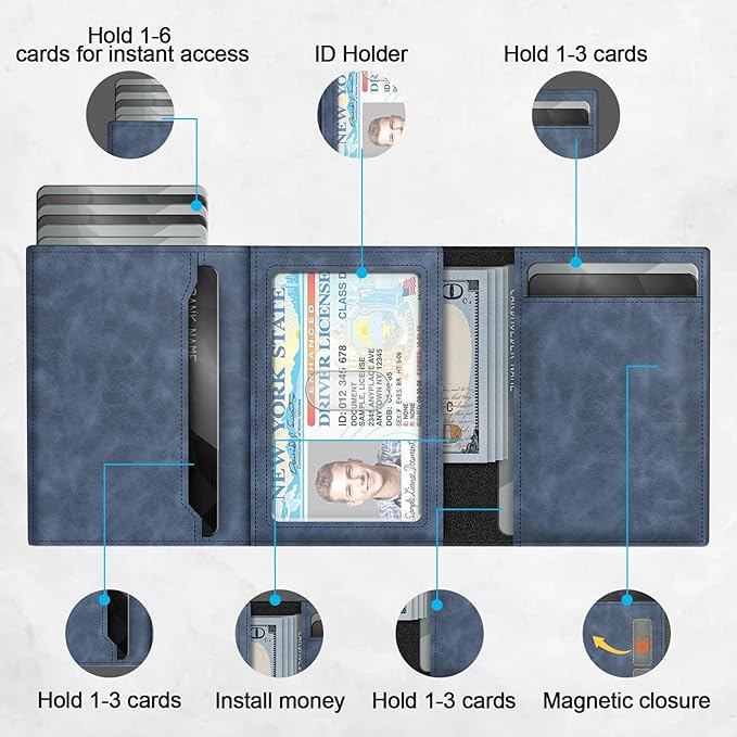 GAOCHALE Wallet for Men Pop up Card Holder, Smart, Slim, Minimalist Design for Front Pocket, Premium RFID Blocking, 10-14 Card Capacity | ID Window | Cash Slot(Gradient Blue)