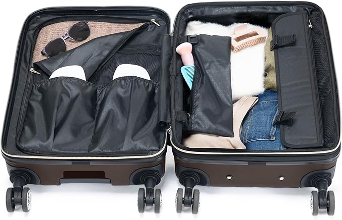 Kenneth Cole REACTION Madison Square Lightweight Hardside Chevron Expandable Spinner Luggage, Chocolate Brown, 20-Inch Checked