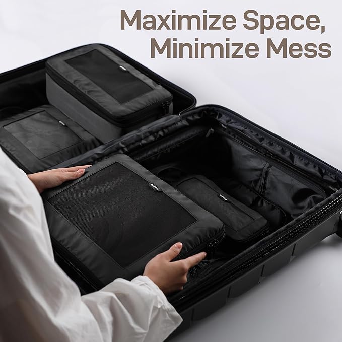 EPICKA TripCozy Compression Packing Cubes - 6 Set Durable Travel Organizer Bags with Mesh Top, Expandable Travel Accessories for Carry on, Luggage, Suitcase, Backpack (Dark Grey)