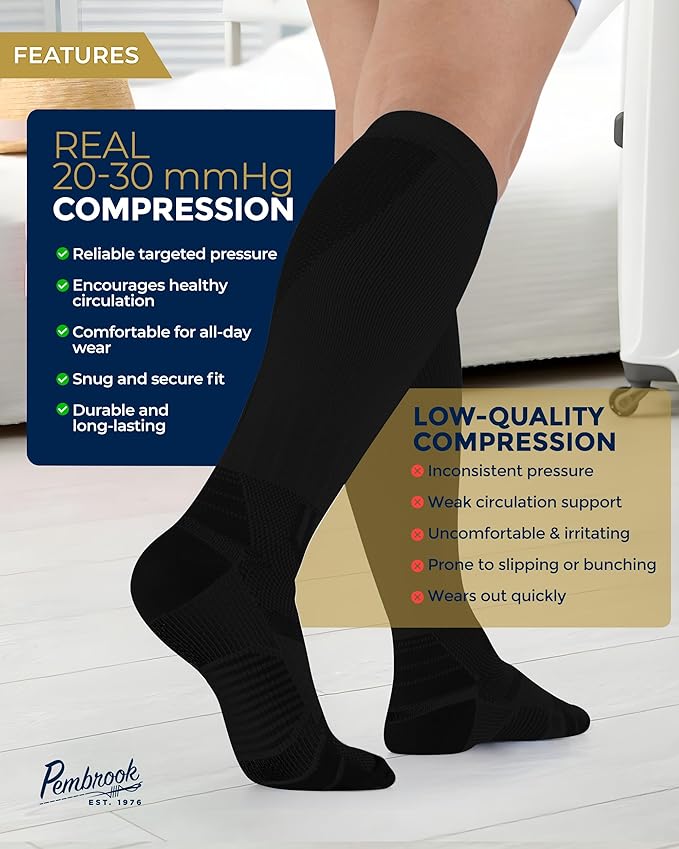 Pembrook 3 Pairs Compression Socks 20-30 mmHg - Compression Socks for Women and Men | Running, Athletic, Travel, Nurses