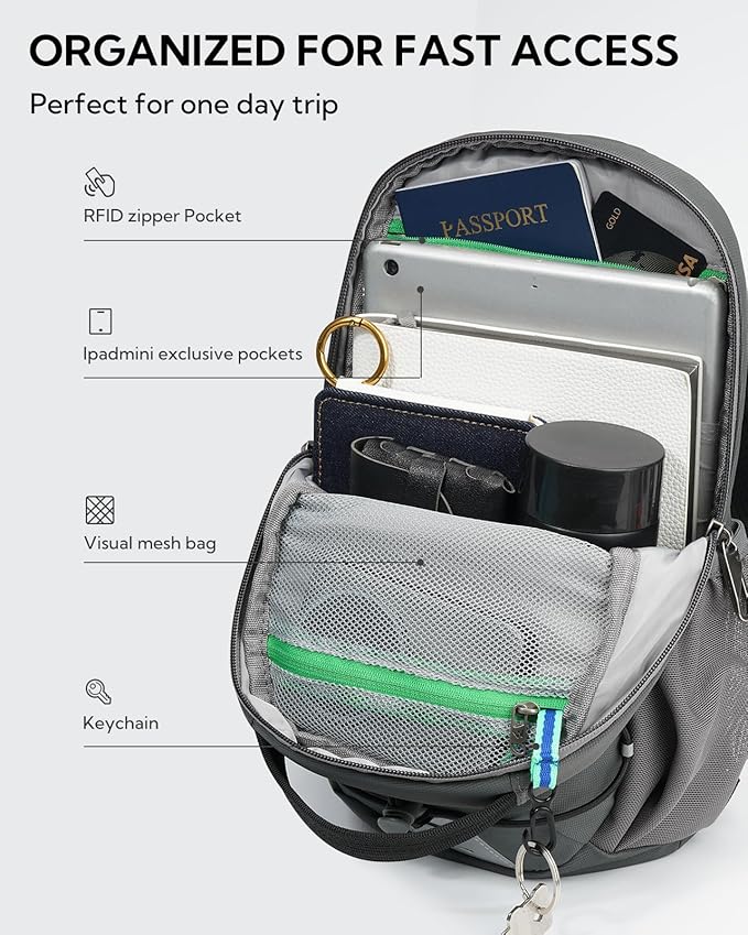 WATERFLY Small Crossbody Sling Bag: RFID Blocking Anti Theft Sling Backpack Chest Bag Travel Hiking Daypack Man Woman