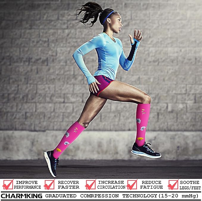 CHARMKING Compression Socks for Women & Men Circulation (8 Pairs) 15-20 mmHg is Best Support for Athletic Running,Cycling