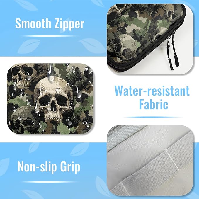 Camouflage Skull Travel Cable Organizer Pouch Camo Skeleton Electronics Accessories Carry Case Portable Water Resistant Storage Bag for Cord Charger Phone Earphone SD Card