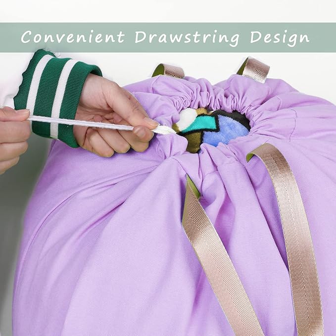 Cotton Canvas Laundry Bag with Handles & Drawstring Straps, Heavy Duty Extra Large Laundry Bags for Laundromat and Household, 25.5x34 Inch, Purple