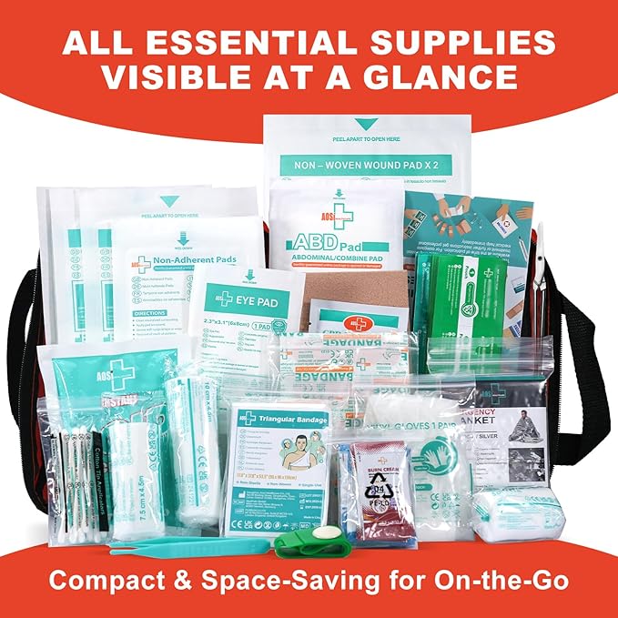 General Medi First Aid Kit, 250 Piece Small First Aid Kit - Includes Emergency Foil Blanket, Instant Cold Pack,Scissors for Travel, Home, Office, Vehicle, Camping, Workplace & Outdoor