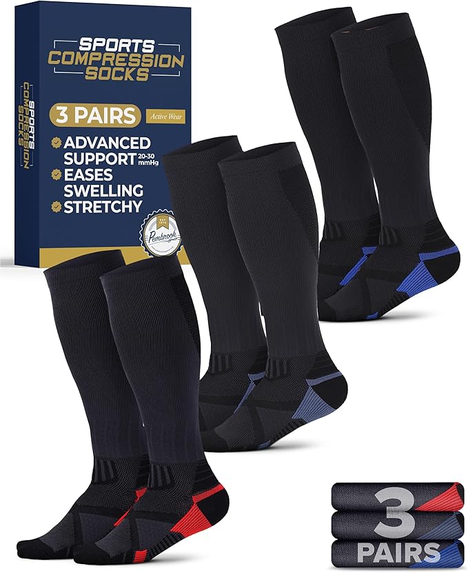 Pembrook 3 Pairs Compression Socks 20-30 mmHg - Compression Socks for Women and Men | Running, Athletic, Travel, Nurses