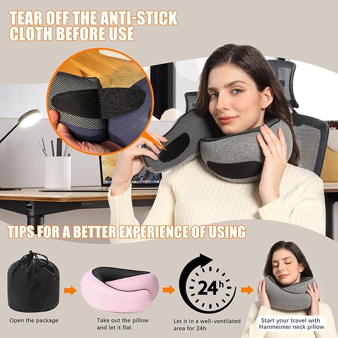 Neck Travel Pillow Upgraded Travel Neck Pillow for Airplane Memory Foam Travel Pillow for Airplanes Offices and Cars Headrest Sleep, Portable Plane Accessories