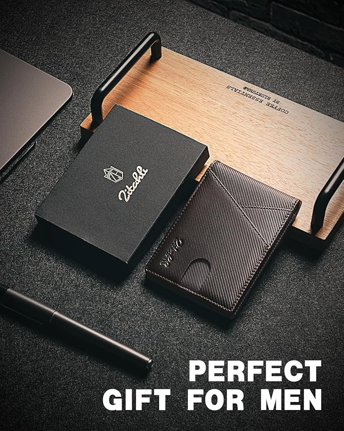 Zitahli Wallet for Men - with Money Clip Slim Leather Slots Credit Card Holder RFID Blocking Bifold Minimalist Wallets with Gift Box