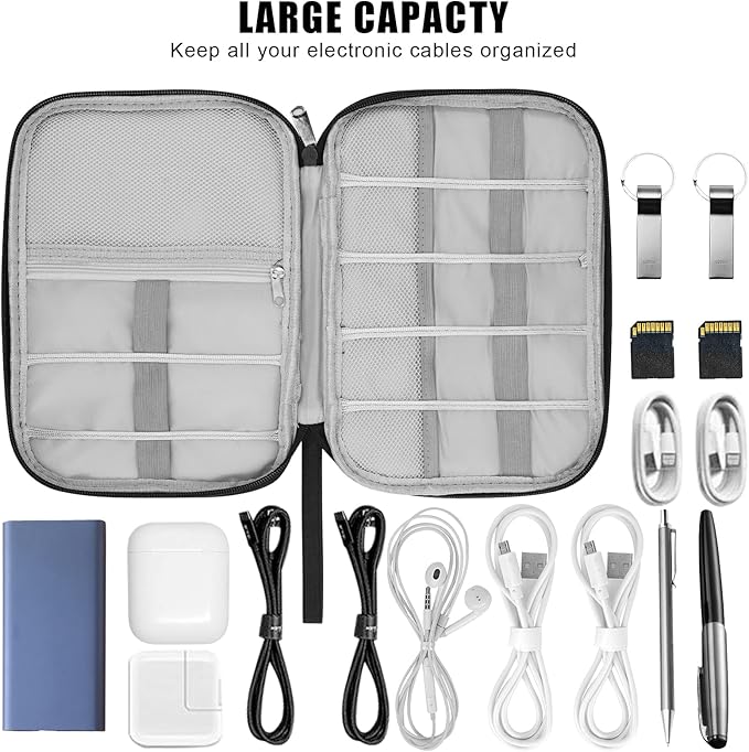 Electronic Organizer Travel Universal Cable Organizer Electronics Accessories Bag for Cable, Charger, Phone, USB, SD Card,1Pack