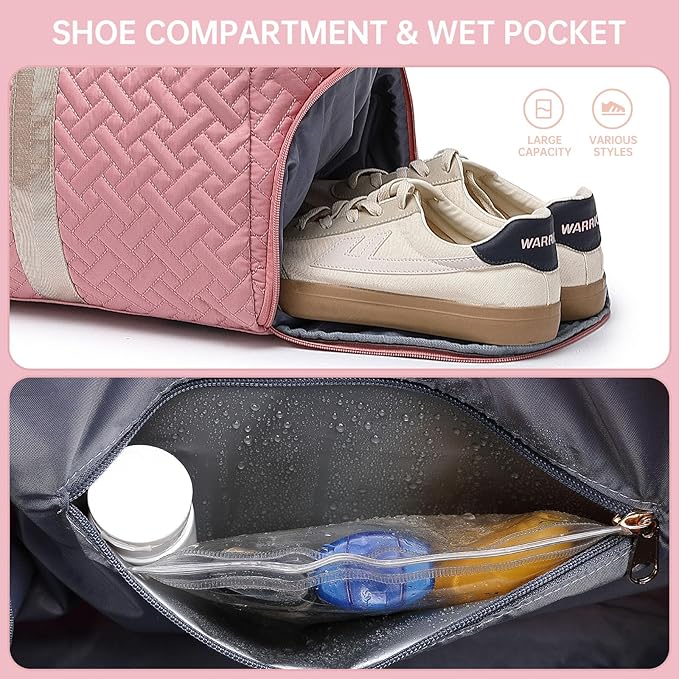 Duffle Bag for Travel, Weekender Bag with Shoe Compartment, Carry On Overnight Bag for Women with Toiletry Bag, Gym Bag with Wet Pocket, Hospital Bags for Labor and Delivery Beige