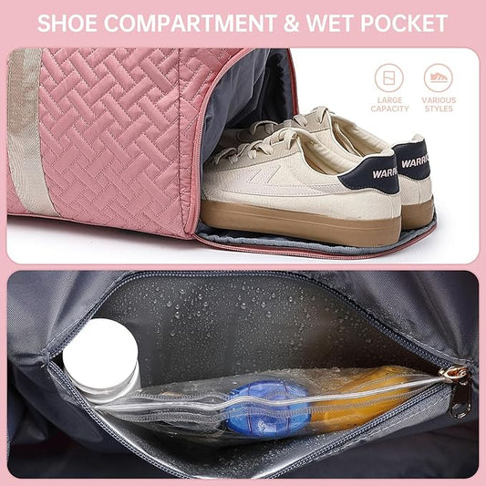 Duffle Bag for Travel, Weekender Bag with Shoe Compartment, Carry On Overnight Bag for Women with Toiletry Bag, Gym Bag with Wet Pocket, Hospital Bags for Labor and Delivery Beige