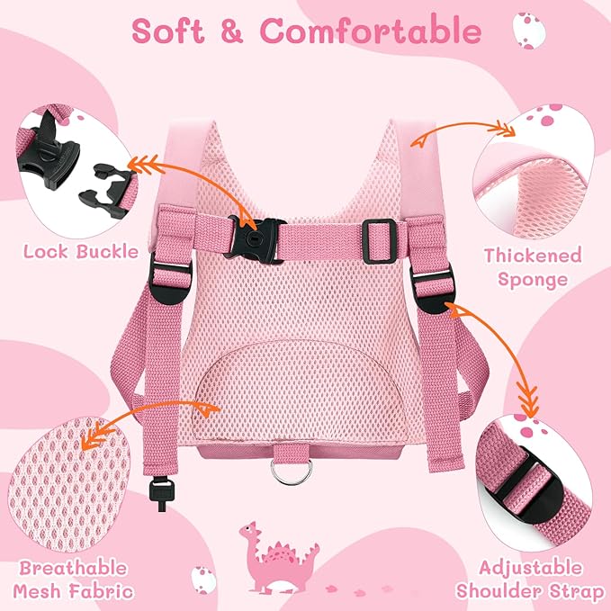 3 in 1 Toddler Harness Leash + 8.2ft Anti Lost Wrist Link, Cute Dinosaur Kids Anti Lost Leash with Key Lock, Child Walking Harness for Parent Boys Girls Keep Kids Close, Travel Essensials