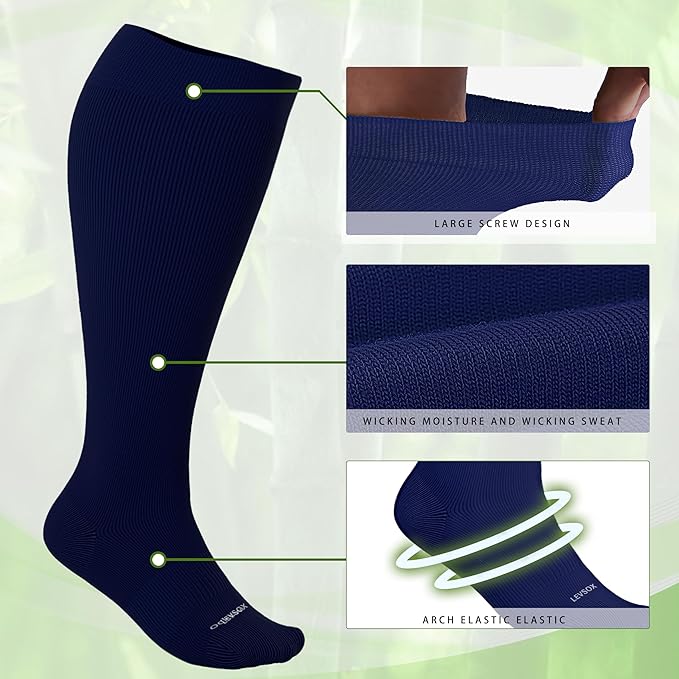 LEVSOX Wide Calf Compression Socks for Women&Men Plus Size 15-20mmHg Knee High Large Support Stockings for Circulation