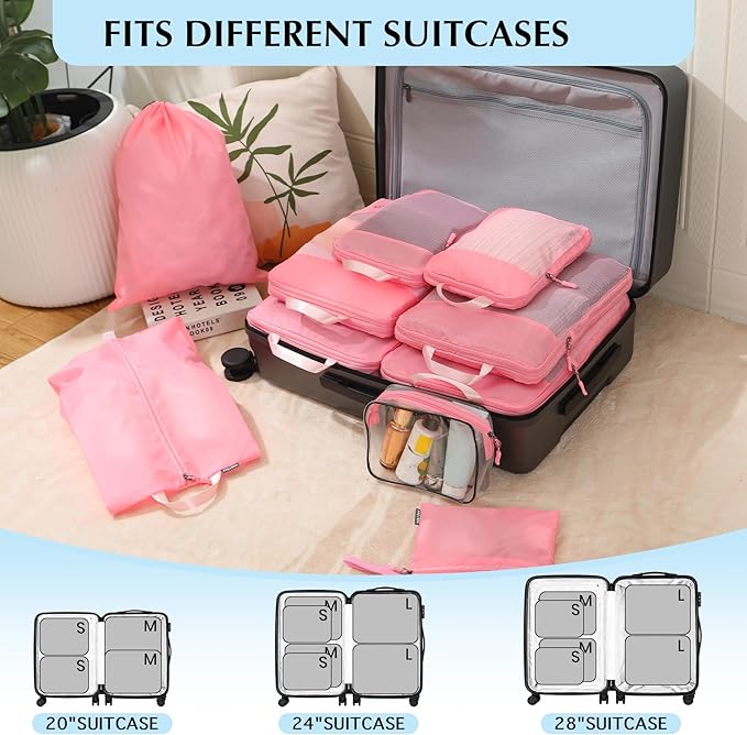 Lightweight Compression Packing Cubes for Suitcases, Compressible Expandable Travel Packing Organizer with Clear Toiletries and Backpack Bag, Travel Essentials for Carry on Luggage 7 Set