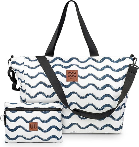 Large Beach Tote Bag for Women – Foldable & Packable Travel Bag with Zipper & Waterproof Pouch, Lightweight & Sandproof