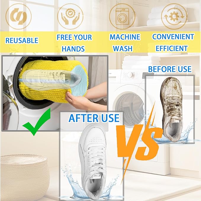 Shoe Washing Machine Bag Laundry Shoe Bag for Washer and Dryer Reusable 2pc Shoe Cleaning Bags for Sneakers 360° Deep Cleaning Machine for All Shoes Types With Self-locking Zipper