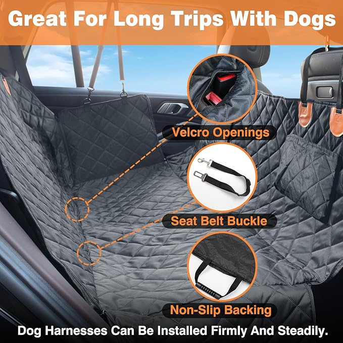 Backseat Car Cover for Dogs – 100% Waterproof Heavy Duty 600D Oxford Back Seat Dog Hammock, Scratch-Proof & Nonslip Pet Car Seat Hammock, Multi-use Pet Travel Hammock Seat Cover, Trucks & SUVs