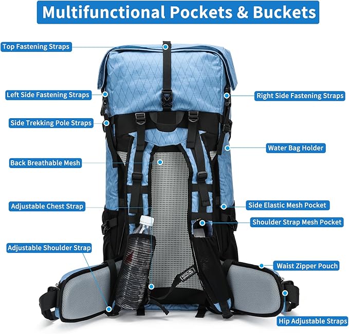Hiking Backpack,40L to 50L Extra Large Capacity Hiking Bag,Internal Frame Camping Backpack,Upgraded X-PAC Lightweight Sport Daypack Travel Backpack Fit For Mountain Climbing Camping(Blue)