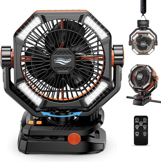 coldSky Camping Fan with Dual Motor, 20000mAh Clip On with Digital Display, 9-Inch Portable Battery Operated with LED Lantern, Tent Fan for Camping with Remote, 5 Speeds, 4 Timing, Outdoor