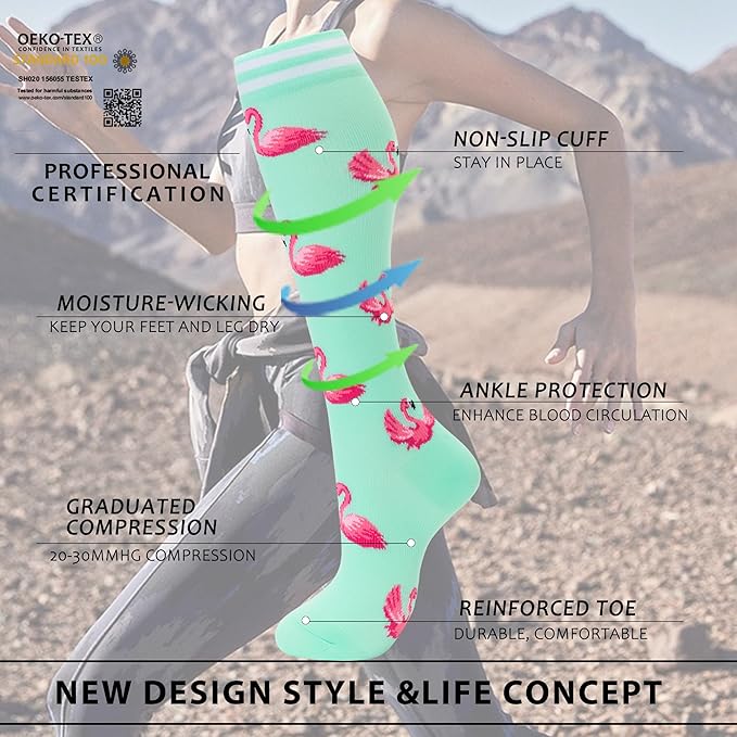 fenglaoda Compression Socks for Women Men Support Circulation 6 Pairs Socks For Nurse, Travel, Flight