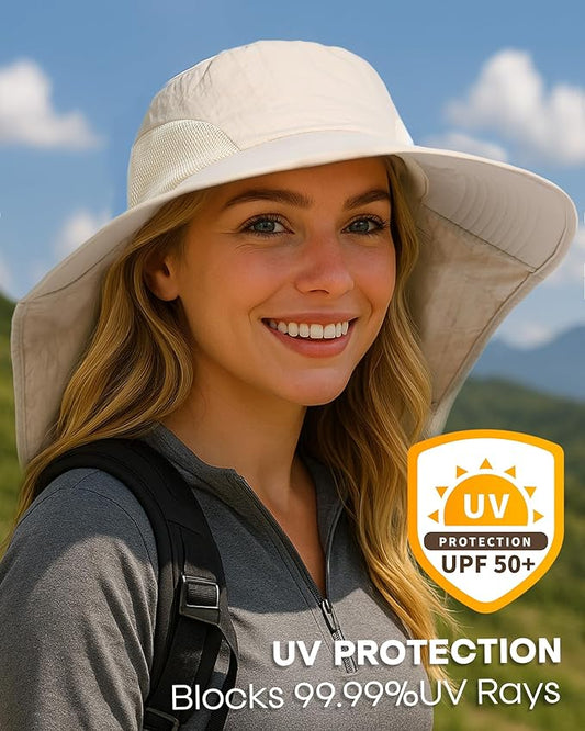 Camptrace Sun Hats for Women Men UPF 50+ UV Protection Wide Brim Hiking Fishing Hat with Neck Flap