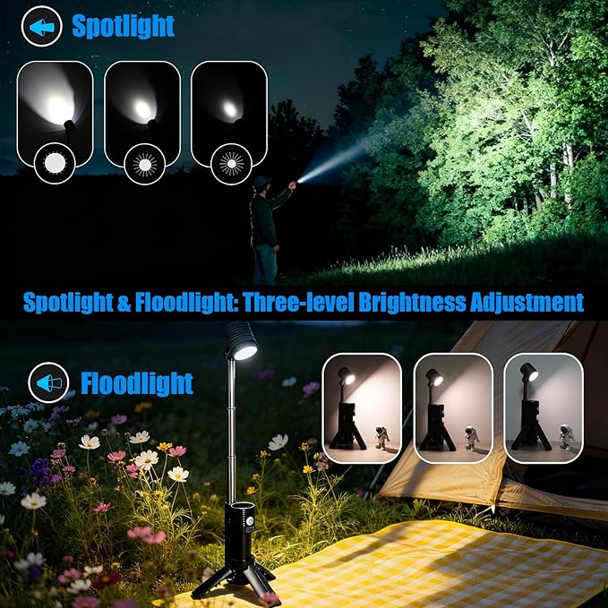 Telescopic Camping Lights, Portable Rechargeable Flashlight with SOS Mode, Magnetic Handheld LED Flashlights for Home Emergencies Camping
