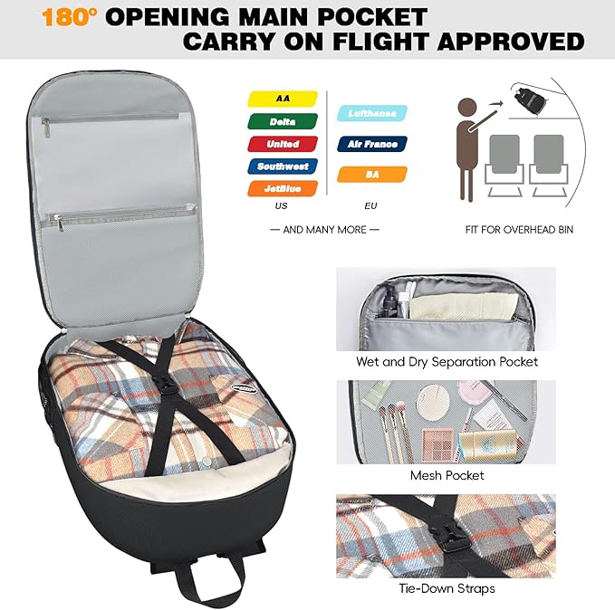 Seektop 40L Foldable Hiking Backpack for Women Men Lightweight Packable Travel Backpack Carry on Flight Approved for Outdoor Camping Sport Leisure (Black)