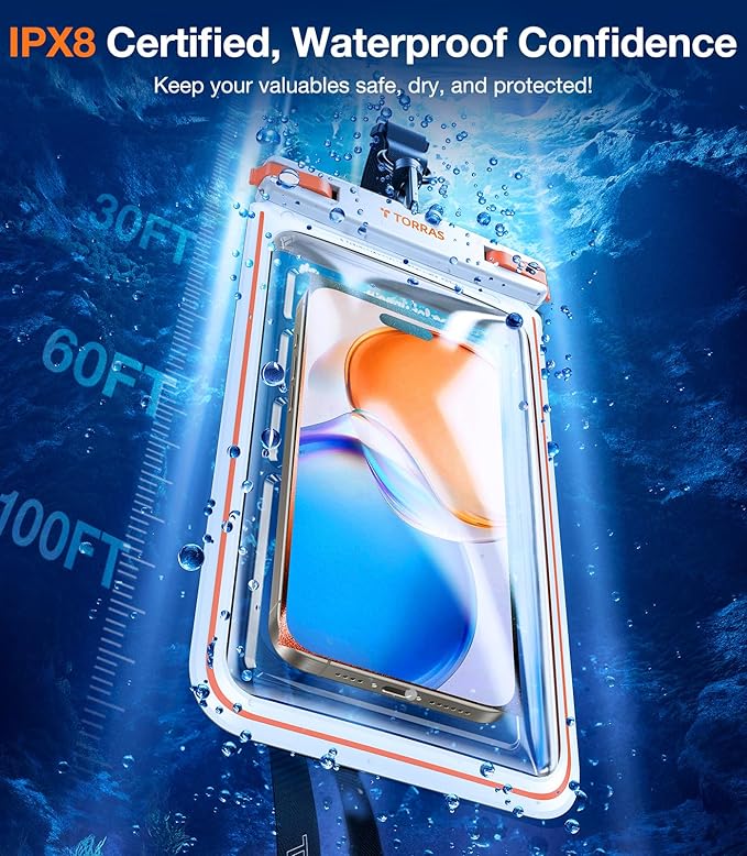 TORRAS 2 Pack IPX8 Waterproof Phone Pouch Floating, Underwater Screen Touchable, Waterproof Phone Case with Lanyard for iPhone 16 Pro Max 15 14 13 S25 Ultra S24, Cell Phone Dry Bag 7.0", Black & White