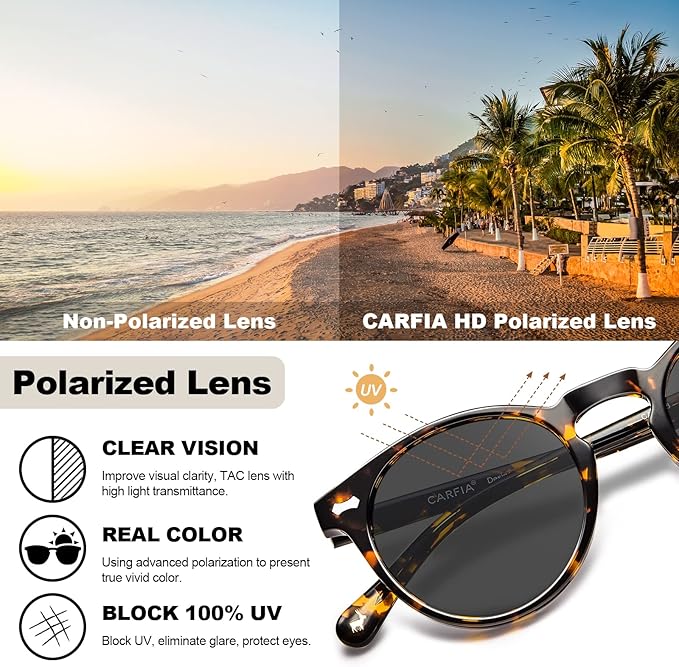 CARFIA Polarized Sunglasses for Women UV Protection Small Face Acetate Frame CA5288