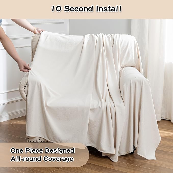 MEETSKY Chair Cover Cat Scratch Proof Recliner Chair Covers, Oversized Armchair Sofa Covers Washable Sofa Slipcover for Single Couch, Soft Small Couch Slipcover for Pets Dogs, 71" x 91", Creamy White
