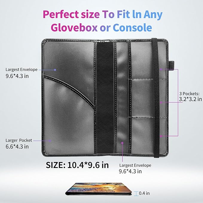 Car Registration and Insurance Holder,PU Leather Car License Document Insurance and Registration Card Holder Men Women Vehicle Glove Box Organizer Auto Accessories-Beach Sunset