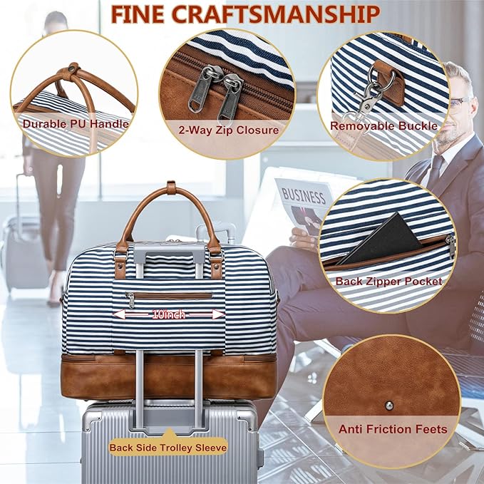 Wogarl Weekender Bags for Women Large Canvas Overnight Bag Travel Duffel Bags Carry on Shoulder Weekend Bag with Shoe Compartment for Travel Night Flight Daily Use