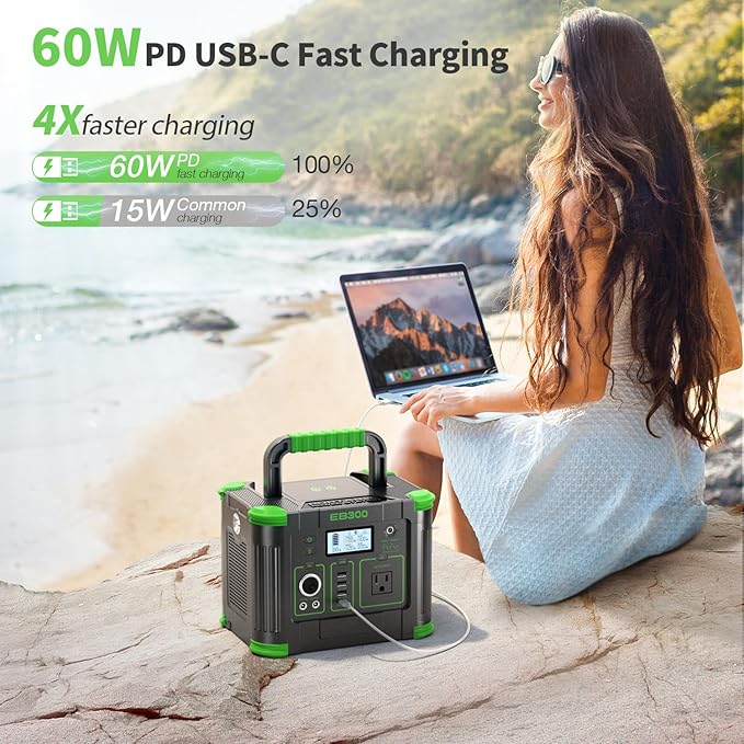 330W Portable Power Station, 288.6Wh Solar Generator with 60W USB-C PD Output, 110V Pure Sine Wave AC Outlet, 5W Wireless Charging, 330W Backup Lithium Battery for Outdoor Camping Travel Hunting Home