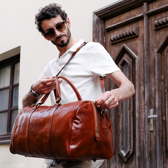 Leather Duffel Bag Weekend Bag Gym Large Travel Bag - Time Resistance