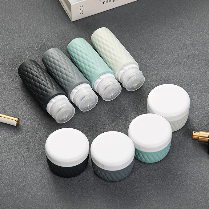 8 Pack Travel Bottles for Toiletries - 3 OZ / 90 ML, | Leak Proof Silicone Containers with Clear Bag, Travel Size Toiletries for Lotions, Creams, Foundation, Shampoo, body wash and More |