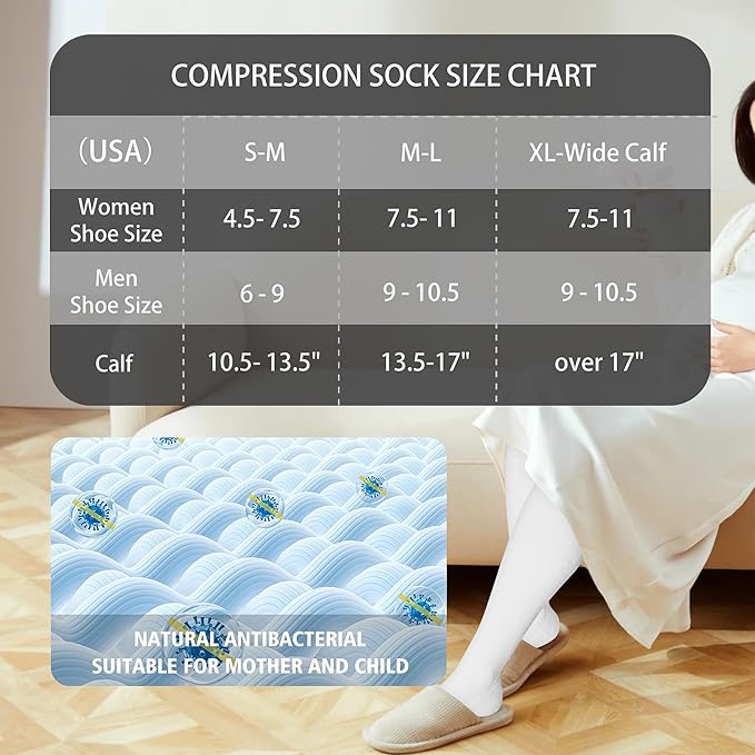 LEVSOX Thick Cotton Compression Socks for Women&Men 20-30mmHg Knee High Cute Support Sock for Nurses, Pregnancy, Travel