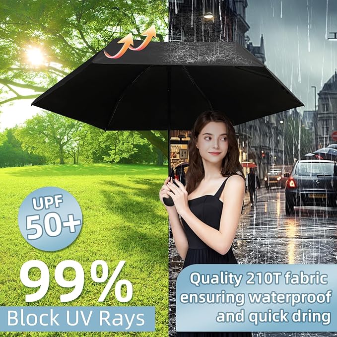 Compact Travel Umbrella, Small Pocket Mini Umbrella for Purse Wallet, UV Sun Rain Umbrellas for Backpack, Portable Folding Umbrellas for Women Kids