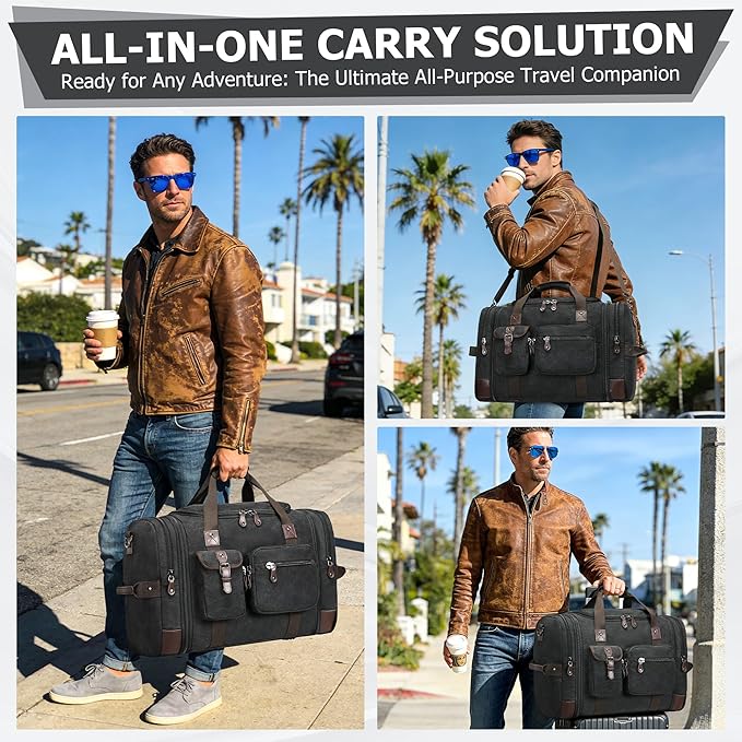 THYWD Canvas Duffle Bag for Travel Men and Women, 55L Expandable Large Overnight Weekender Luggage Bag, Vintage Carry on Bags for Airplanes, Travel, Hospital Labor Delivery, Camping, Gym