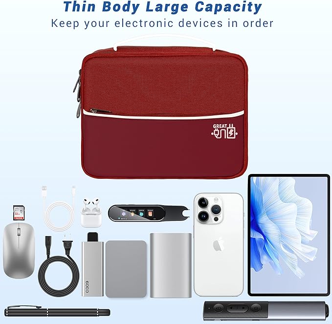 Electronics Organizer,Travel Cord Organizer Pouch, Portable Cable Organizer Bags, Waterproof Electronic Accessories Storage Case for Cables, Cords, Charger, Phone (Double Layer-Winered)